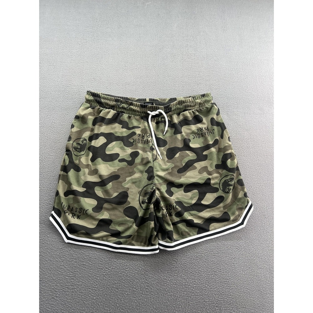 Jurassic Park Shorts Mens Large Camouflage Camo Athletic Mad Engine Movie Logo
